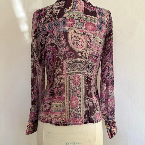 Y2K Fairy Boho Whimsigoth Blouse Size XXS/XS Paisley Purple Pink Chiffon Top - Picture 6 of 8